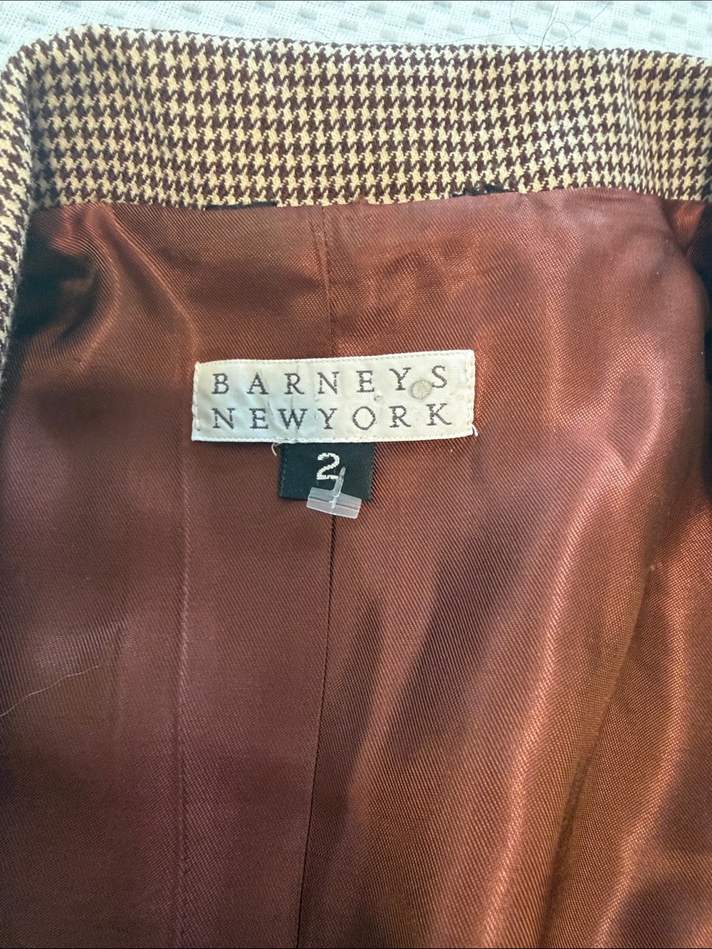 Barneys New York Wool Brown Houndstooth Blazer and Skirt Set - Picture 4 of 8